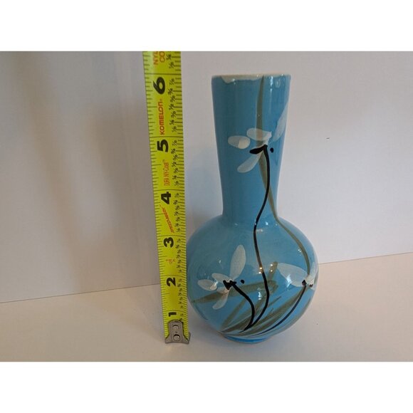 Hand-Painted Blue Ceramic Vase With Floral Design - Picture 7 of 7